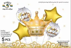 風船 アルミバルーン 誕生日 ゴールドの王冠 クラウン 風船 5点セット パーティー 飾り付け 装飾用品