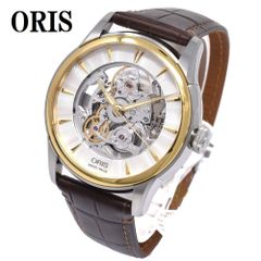 オリス ORIS 734 7670 4351D アートリエ スケルトン オート 自動巻き 腕時計 ウォッチ レザー メンズ シルバー ダークブラウン BOXなし