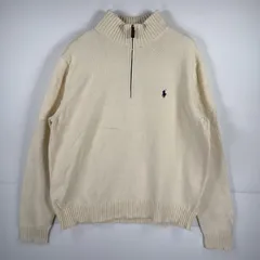 古着 ポロ・ラルフローレン POLO RALPH LAUREN 長袖 セーター ハーフジップ ニット ワンポイント トレーナー XL オフホワイト 無地 メンズ