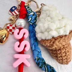 バッグチャーム じゃらじゃらキーホルダー チャーム アイスクリーム バンダナ ハート キーチェーン ハンドメイド カスタム Bagcharm charm keychain