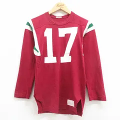 XS/古着 ラッセル 長袖 ビンテージ フットボール Tシャツ メンズ 70s 17 クルーネック エンジ 25jul30 中古