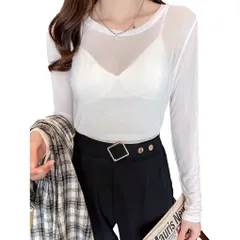 【特価】レディース シアーシャツ メッシュ 透け感 トップス 重ね着 薄手 日よけ 韓国 ファッション セクシー かわいい 【SEYIXU】シースルー 柔らかい UVカット チュール 長袖 Tシャツ 夏