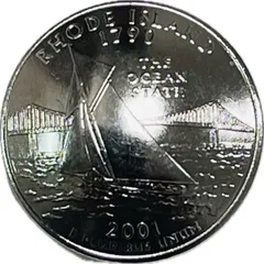 クォーターダラー◆記念硬貨◆本物 コンチョ コインコンチョ◆２５セント◆約直径２３mm◆ロードアイランド