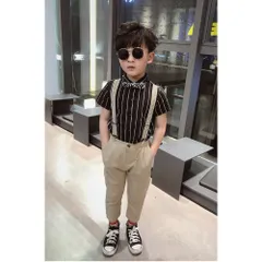 ☆ ブラックシャツ ☆ 150cm ☆ 男の子 フォーマル４点セット pk1801 子供服 フォーマル 男の子 上下セット 半袖 シャツ 4点セット 夏 スーツ キッズ ズボン パンツ 蝶ネクタイ サスペンダー 卒園式 卒業式 入学式 結婚式 誕生日 七五三