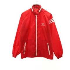 アディダス 70s デサント製  トレフォイルロゴ ヴィンテージ 長袖 ナイロンジャケット M レッド adidas メンズ 古着 【240206】