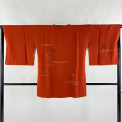 【美品】 道行 身丈79cm 裄丈64cm M 和装コート 角衿 雪輪 霞 刺繍 金彩 朱色 正絹 秀品 【中古】