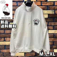 【RED CAP GIRL/レッドキャップガール】胸刺繍 裏毛ハーフZIP トレーナー ルーズサイズ 長袖 ストリート ユニセックス メンズ レディース 男女兼用 ペアルック 刺繍 ホワイト White 23544R  新品 正規品 送料込み