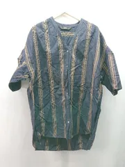 ◇ ◎ Squady カジュアル ストライプ柄 フロントボタン シンプル 半袖 シャツ サイズ2 ネイビー/ベージュ メンズ E 【1310130030136】