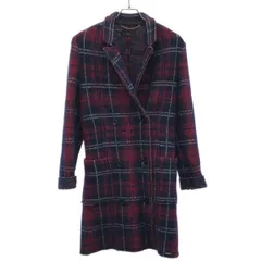 DIESEL ディーゼル チェック柄カットオフダブルロングコート  ネイビー XS