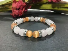ローズクォーツ&キャッツアイ（オレンジ） パワーストーン ブレスレット （シルバー）レディース 女性  数珠ブレス 開運 プレゼント ギフト  [q]