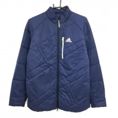 【美品】アディダス 中綿ジャケット ネイビー×クリームイエロー 胸元ロゴ  メンズ  ゴルフウェア adidas