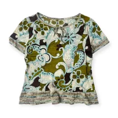 リネン100% Leilian レリアン 花柄 総柄 半袖シャツ ブラウス カットソー 9/マルチ レディース