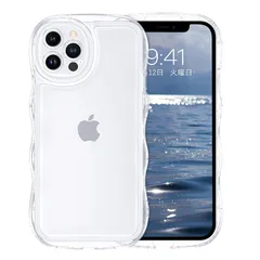 GUAGUA iPhone12Pro ケース クリア ウェーブ いphone 12Pro ソフト TPU 純透明 ケース うねうね アクスタが入る 人気 バンパー 耐衝撃 超軽量 薄型 ワイヤレス充電対応 ストラップホール付き スマホケース 楕円形カメラ  0