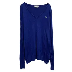 LACOSTE コットンニット セーター XL~ ブルー レディース ビッグサイズ ラコステ Vネック 古着卸 アメリカ仕入 a703-5733