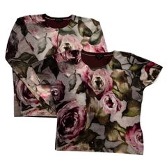 ESCADA エスカーダ 花柄ニットシャツ 花柄ニットカーディガン セット ピンク 緑 マルチカラー  Tシャツ レディース Mサイズ