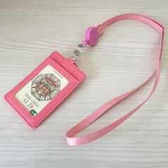 カードケース パスケース 定期入れ リール付き ストラップ ピンク pink クリア窓付き 社員証 ICカード 社員ID セキュリティ