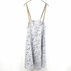 古着 JILL STUART ジルスチュアート ノースリーブ 肩ベルト パネルワンピース ジャンパースカート 花柄刺繍 M ネイビー 紺×グレー×ベージュ ポリ100% レディース