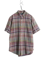 【お得なクーポン配布中!】 90s ラルフローレン マドラス チェック 半袖 ボタンダウン シャツ メンズ L オールド ポロ 半袖シャツ コットン ワンポイント マルチカラー