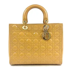 Christian Dior カナージュ 2WAY ショルダーバッグ エナメルレザー ベージュ ハンドバッグ ゴールド