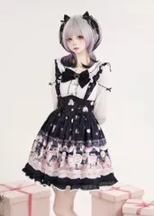 新品未使用 可愛い猫ちゃん柄ロリータワンピース♪お出かけや女子会にぴったり！