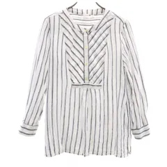 GAP ギャップ リネン ストライプ柄 長袖 バンドカラーシャツ XS ホワイト系 レディース 古着