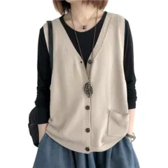 ☆ ベージュ ☆ ニットベスト ニットベスト 前開き ディース ニット ベスト カーディンガン レディースベスト レイヤード 重ね着 普段着 Vネック ノースリーブ 体型カバー ゆったり 着回し 無地 ナチュラル シンプル 大人 カジュアル