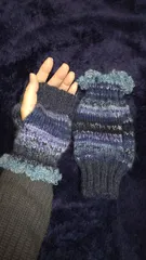 ◆手編み◆ハンドウォーマー☆紺色系グラデーション