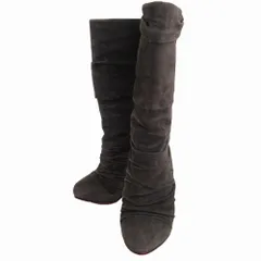 Christian Louboutin クリスチャン ルブタン スエード ドレープ ハイヒールブーツ シューズ グレー サイズ23cm レディース 【中古】