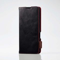AQUOS sense7 ソフトレザーケース 磁石付 耐衝撃 ステッチ (ブラック)