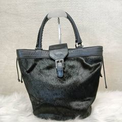 【訳あり】Luna Borsa ブラック　毛皮　ハンドバッグ