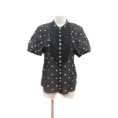 ツモリチサト TSUMORI CHISATO シャツ ブラウス シフォン パフスリーブ 刺しゅう 総柄 五分袖 2 黒 ブラック /YKのサムネイル