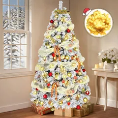 【特価セール】クリスマス飾り付き クリスマスボール・リボン・造花付き yazi 北欧風 自動展開式 オーナメントセット クリスマスツリー 屋内・屋外用クリスマスグッズ 白 高濃密度 tree Christmas 店舗装飾 15m-LED電飾付き 豪華800枝数