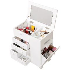 Size:ワイド_Color:ホワイト 萩原 コスメワゴン 鏡台 コスメボックス ドレッサー ホワイト 幅46×奥行28×高さ50.5cm たっぷり収納 キャスター付 MUD-6649WH 1台入り