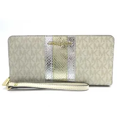 マイケルコース 長財布 MKシグネチャー メタリック ストライプ柄 パイソン調 35F4GTVE7V PALE GOLD アウトレット レディース