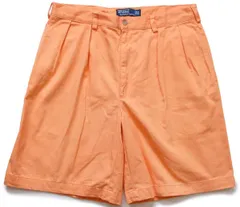 90s ポロ ラルフローレン TYLER SHORT ツータック コットン チノ ショートパンツ 薄オレンジ 35★ショーツ ハーフ クラシック オールド