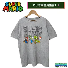 スーパーマリオ Tシャツ Lサイズ グレー キャラT 80s デザイン マリオ ヨッシー ルイージ キノピオ Nitendo 任天堂 ユニセックス 00s ゲームT HYBRID ハイブリッド SUPER MARIO BROS 古着 B225