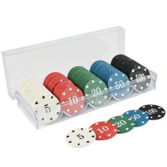 【新着商品】100枚セット カジノチップ 5-100 収納ケース付き ポーカー テキサスホールデム ブラックジャック コイン