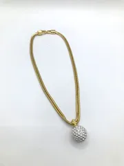 MK138△SWAROVSKI スワロフスキー クリスタルボール ２連ネックレス ゴールド 美品