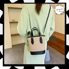 ストロー ショルダーバッグ かごバッグ 夏 トートバッグ レディース 肩掛けカバン 大人かわいい 手提げバッグ 2WAY カジュアル 鞄 サマー バケツバッグ おしゃれ ビーチバッグ 夏 海 ペーパーかばん 韓国 斜め掛け ミニ 鞄 2TIAN-008