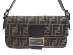 FENDI フェンディ マンマバケット ワンショルダーバッグ ズッカ柄 コットンキャンバス レザー ブラウン シルバー金具 美品 中古 4c076072
