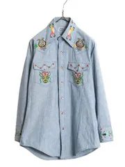 【お得なクーポン配布中!】 1点物 70s BIG SMITH ハンドペイント 長袖 シャンブレー ウエスタン シャツ メンズ M 程 ヴィンテージ ビッグスミス ハンドメイド カスタム