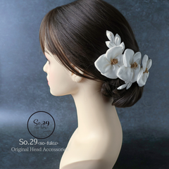 絹花 正絹の花飾り〈ホワイト／5点〉 浴衣・訪問着・和装に｜成人式／卒業式／発表会／お呼ばれ No.219