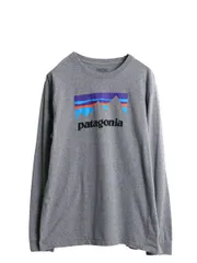 【お得なクーポン配布中!】 パタゴニア プリント 長袖 Tシャツ メンズ L / 古着 17年製 アウトドア ロンT ロングスリーブ P-6 グラフィック ステッカー ロゴT グレー