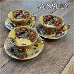 エインズレイ AYNSLEY カップ＆ソーサー オーチャードゴールド 3客セット フルーツ柄 金彩 イエロー 黄色 オシャレ ファイン ボーンチャイナ 英国 まとめ売り 廃盤【CA0509-4】