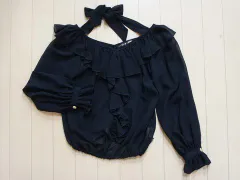 バナナチップス banana chips アウトレット 子供服 女の子 130cm 長袖 ブラウス 黒 無地 フリル オフショルダー フォーマル 発表会 結婚式 パーティー 春 夏 ★4 トップス ガールズ 女児 キッズ 【中古】