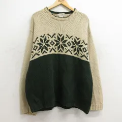 XL/古着 ジェイクルー J.CREW 長袖 セーター メンズ 00s 雪柄 手編み ハンドニット リネン クルーネック ベージュ他 カーキ spe 24oct24 中