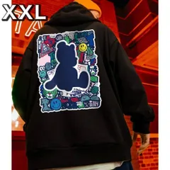 ニコちゃん スマイル クマ ロゴ バックプリント パーカー メンズ 黒 レディース 2XL 韓国 ストリート 秋冬 新作 黒 おしゃれ 個性的 カジュアル ユニセックス アウトドア 通学 デート コーデ ブラック プレゼント