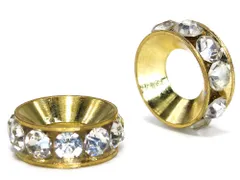 『1個』 ロンデル 大穴ロンデル 10mm ゴールド ハンドメイド アクセサリーパーツ 材料 ロンデル 金色 ラインストーン