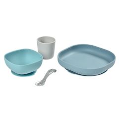 新品未使用 ベビー食器 離乳食 食器 4点セット BEABAベアバ 吸盤付き シリコン食器 お皿 フレンチブルー