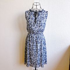 アナイ ANAYI ひざ丈 ワンピース ノースリーブ フロントリボン フリル 総柄 カモフラ柄 透け感 日本製 made in japan 小さめ